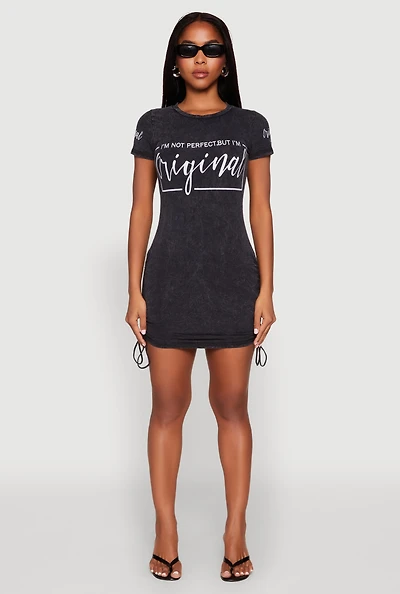 Womens Mineral Wash Original Graphic Print Dress, Grey, Size S