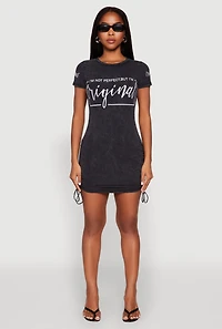 Womens Mineral Wash Original Graphic Print Dress, Grey, Size S