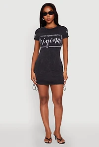 Womens Mineral Wash Original Graphic Print Dress, Grey, Size S
