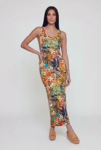 Floral Animal Print Maxi Tank Dress