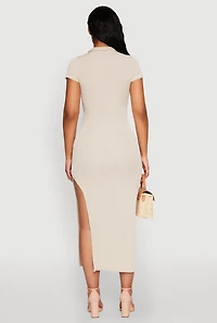 Side Slit Polo Collar Midi Dress