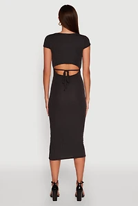 Womens Trendy Textured Knit Tie Back Cut Out Maxi Dress, Black, Size L