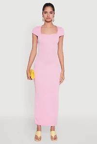 Womens Trendy Textured Knit Tie Back Cut Out Maxi Dress, Pink, Size S