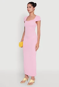 Womens Trendy Textured Knit Tie Back Cut Out Maxi Dress, Pink, Size S