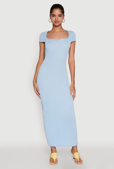 Womens Trendy Textured Knit Tie Back Cut Out Maxi Dress,