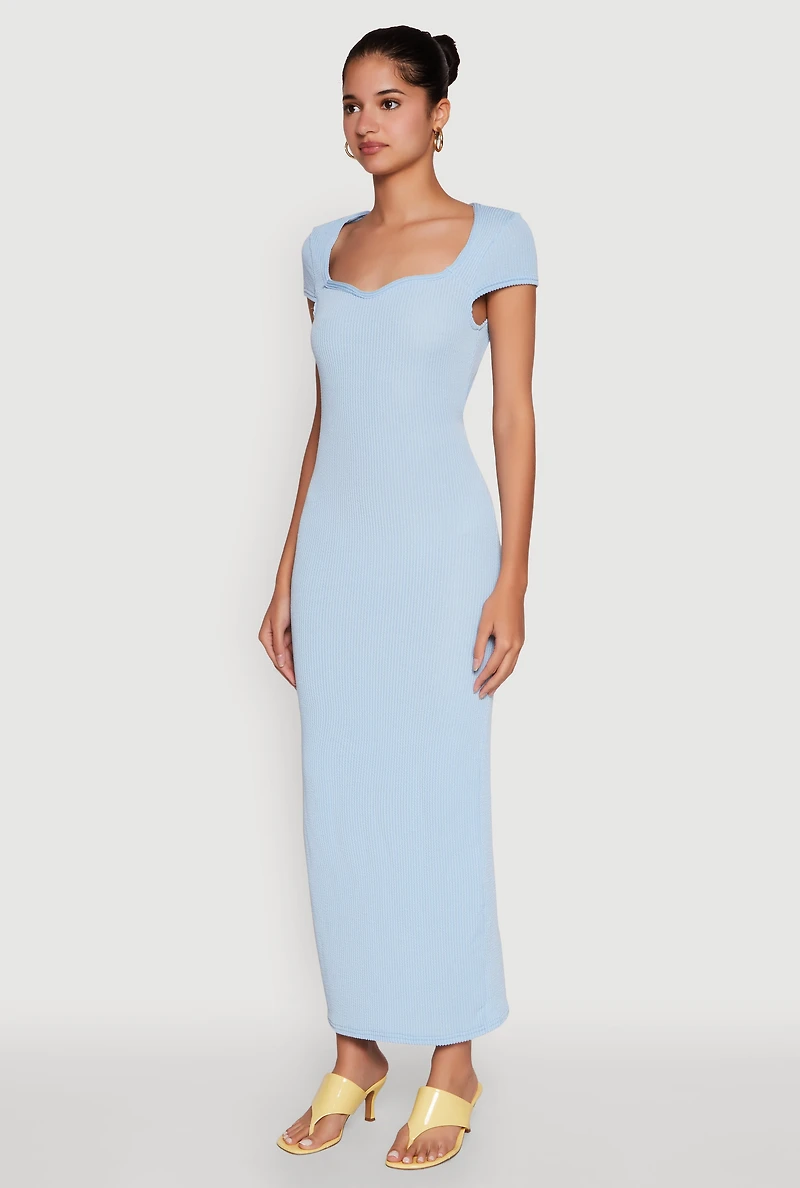 Womens Trendy Textured Knit Tie Back Cut Out Maxi Dress,