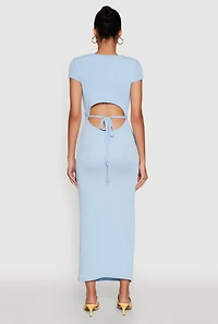 Womens Trendy Textured Knit Tie Back Cut Out Maxi Dress,