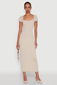 Trendy Textured Knit Tie Back Cut Out Maxi Dress