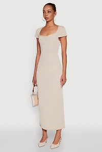 Womens Trendy Textured Knit Tie Back Cut Out Maxi Dress,