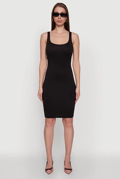 Womens Chic Sleeveless Scoop Neck Midi Tank Dress,