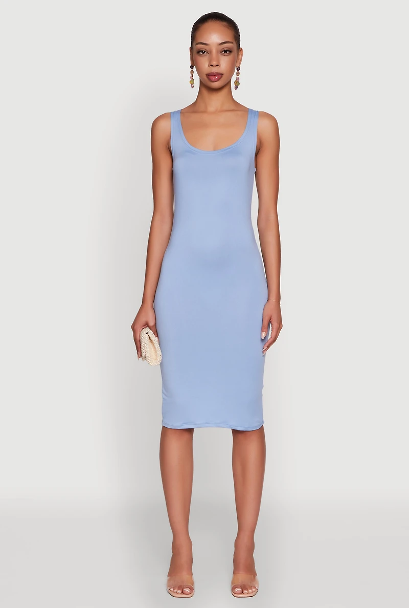 Womens Chic Sleeveless Scoop Neck Midi Tank Dress, Blue, Size S