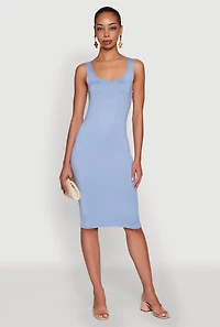 Womens Chic Sleeveless Scoop Neck Midi Tank Dress, Blue, Size S