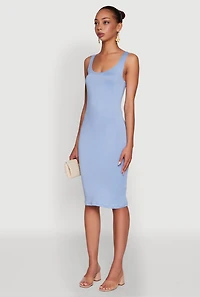 Womens Chic Sleeveless Scoop Neck Midi Tank Dress,