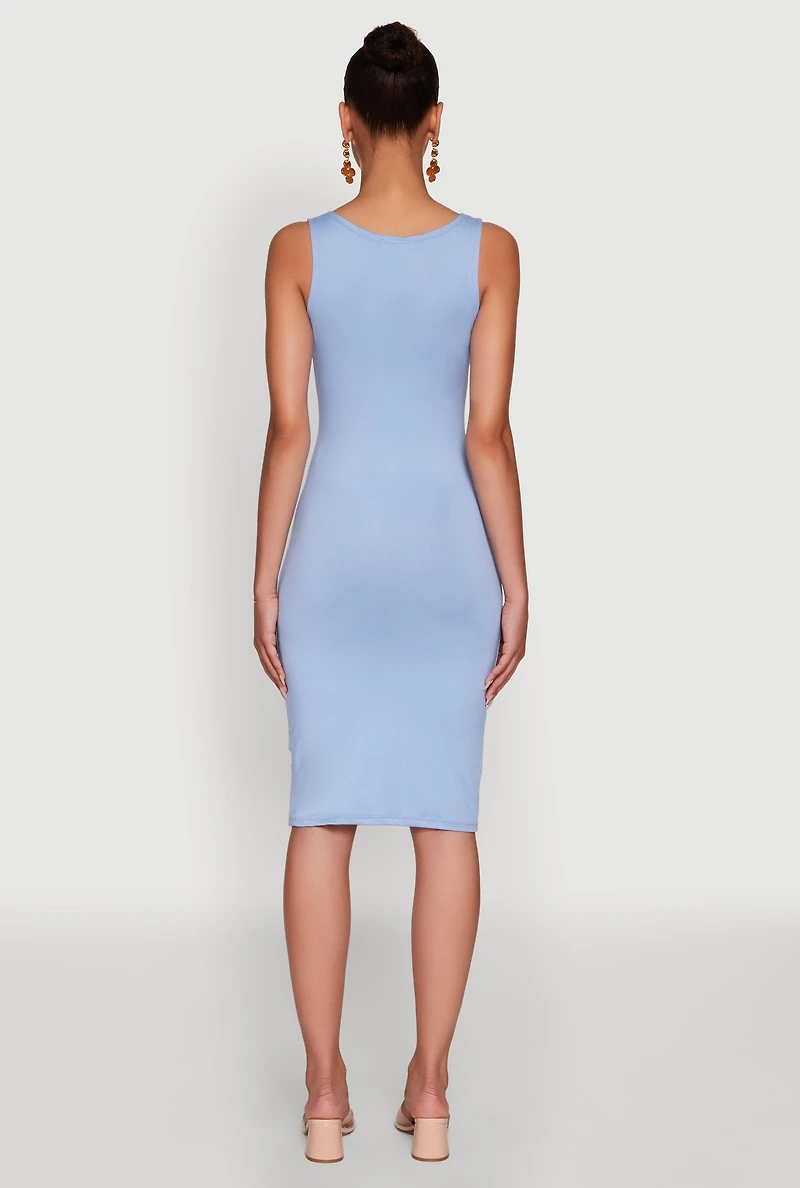 Womens Chic Sleeveless Scoop Neck Midi Tank Dress, Blue,