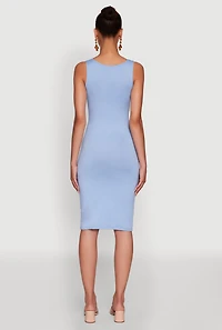Womens Chic Sleeveless Scoop Neck Midi Tank Dress, Blue,