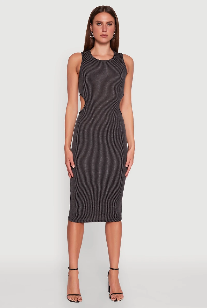 Womens Chic Ribbed Knit Keyhole Back Midi Tank Dress,