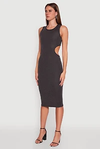 Womens Chic Ribbed Knit Keyhole Back Midi Tank Dress, Black, Size L