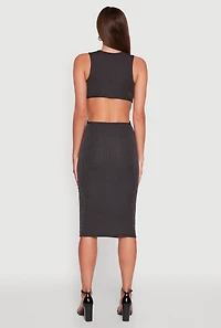 Womens Chic Ribbed Knit Keyhole Back Midi Tank Dress,