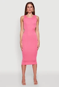 Womens Chic Ribbed Knit Keyhole Back Midi Tank Dress, Pink, Size L