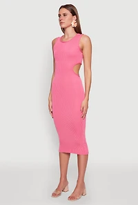 Womens Chic Ribbed Knit Keyhole Back Midi Tank Dress, Pink, Size L