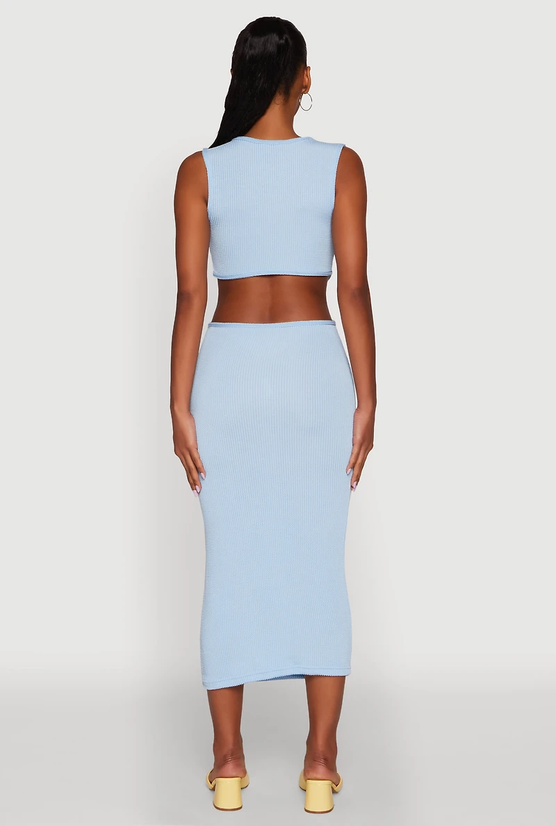 Womens Chic Ribbed Knit Keyhole Back Midi Tank Dress, Blue, Size XL
