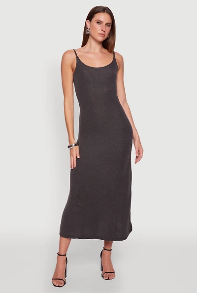 Womens Elegant Scoop Neck Ribbed Knit Cami Dress,