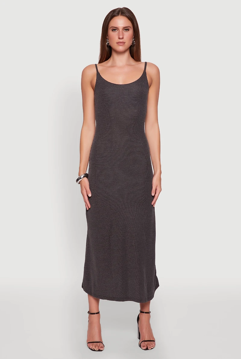 Womens Elegant Scoop Neck Ribbed Knit Cami Dress, Grey, Size S