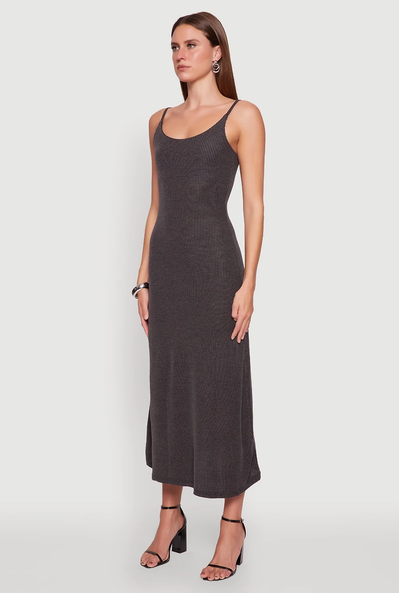 Womens Elegant Scoop Neck Ribbed Knit Cami Dress, Grey, Size M