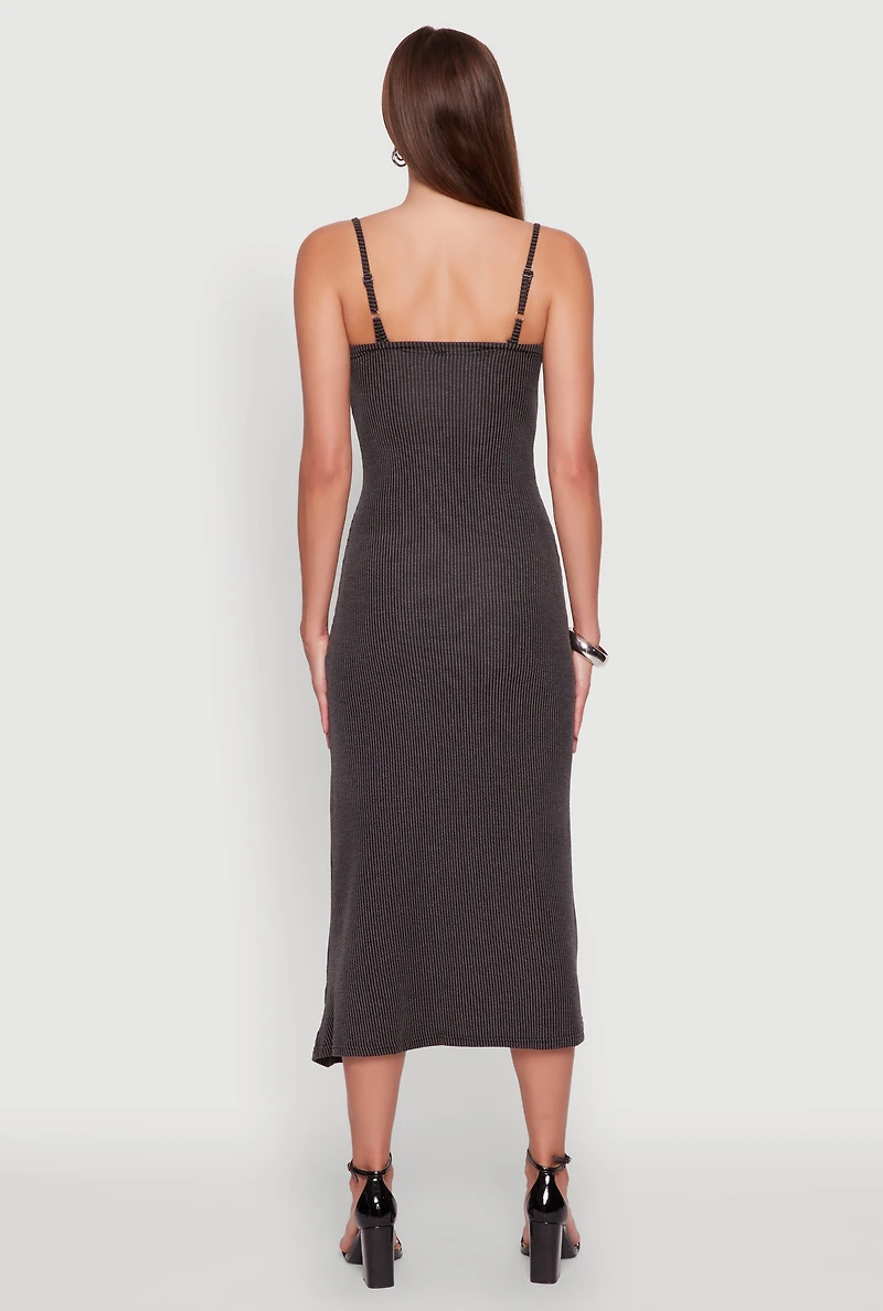 Womens Elegant Scoop Neck Ribbed Knit Cami Dress, Grey,