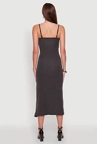 Womens Elegant Scoop Neck Ribbed Knit Cami Dress, Grey, Size S