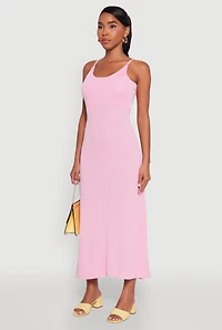 Womens Elegant Scoop Neck Ribbed Knit Cami Dress, Pink, Size XL