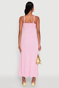 Womens Elegant Scoop Neck Ribbed Knit Cami Dress, Pink, Size XL