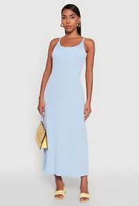 Womens Elegant Scoop Neck Ribbed Knit Cami Dress,
