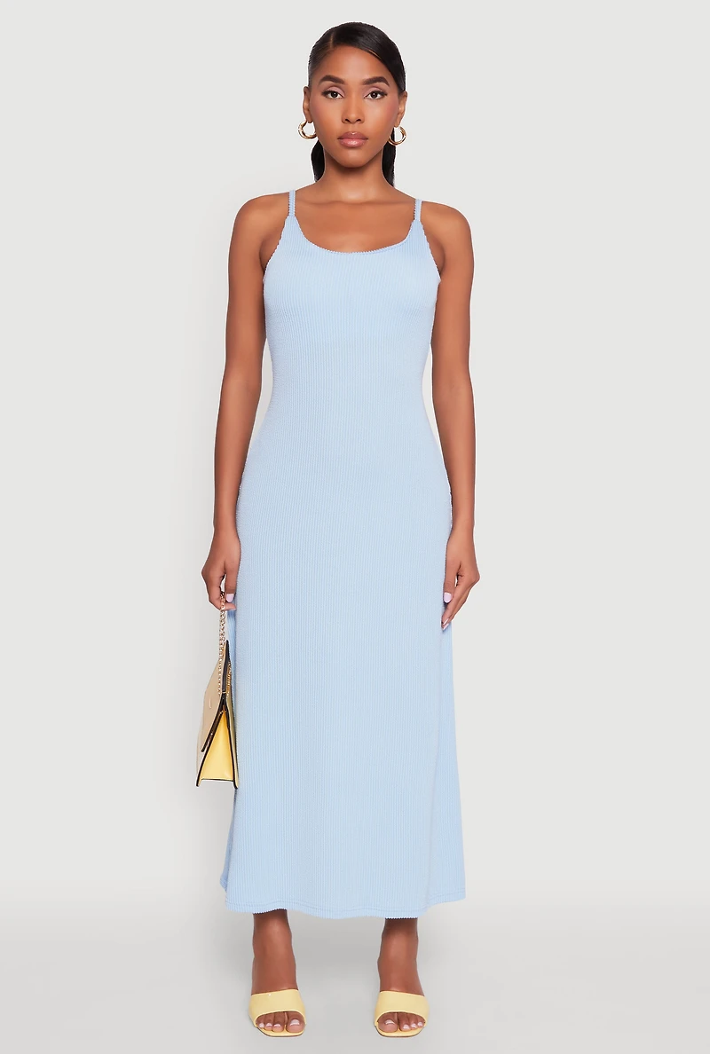 Womens Elegant Scoop Neck Ribbed Knit Cami Dress,