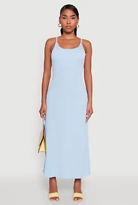 Womens Elegant Scoop Neck Ribbed Knit Cami Dress,
