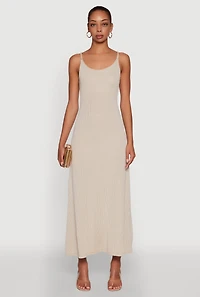 Womens Elegant Scoop Neck Ribbed Knit Cami Dress,