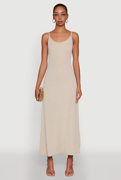 Womens Elegant Scoop Neck Ribbed Knit Cami Dress, M