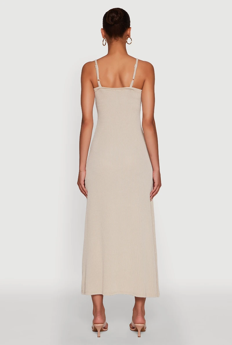 Womens Elegant Scoop Neck Ribbed Knit Cami Dress,