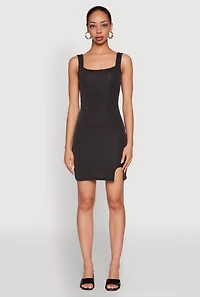 Womens Square Neck Rib Knit Tank Dress,