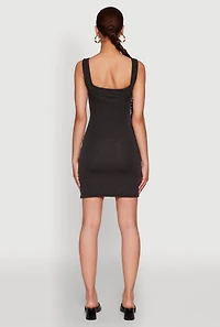 Womens Square Neck Rib Knit Tank Dress,