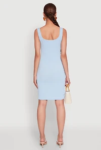 Womens Square Neck Rib Knit Tank Dress, Blue, Size L