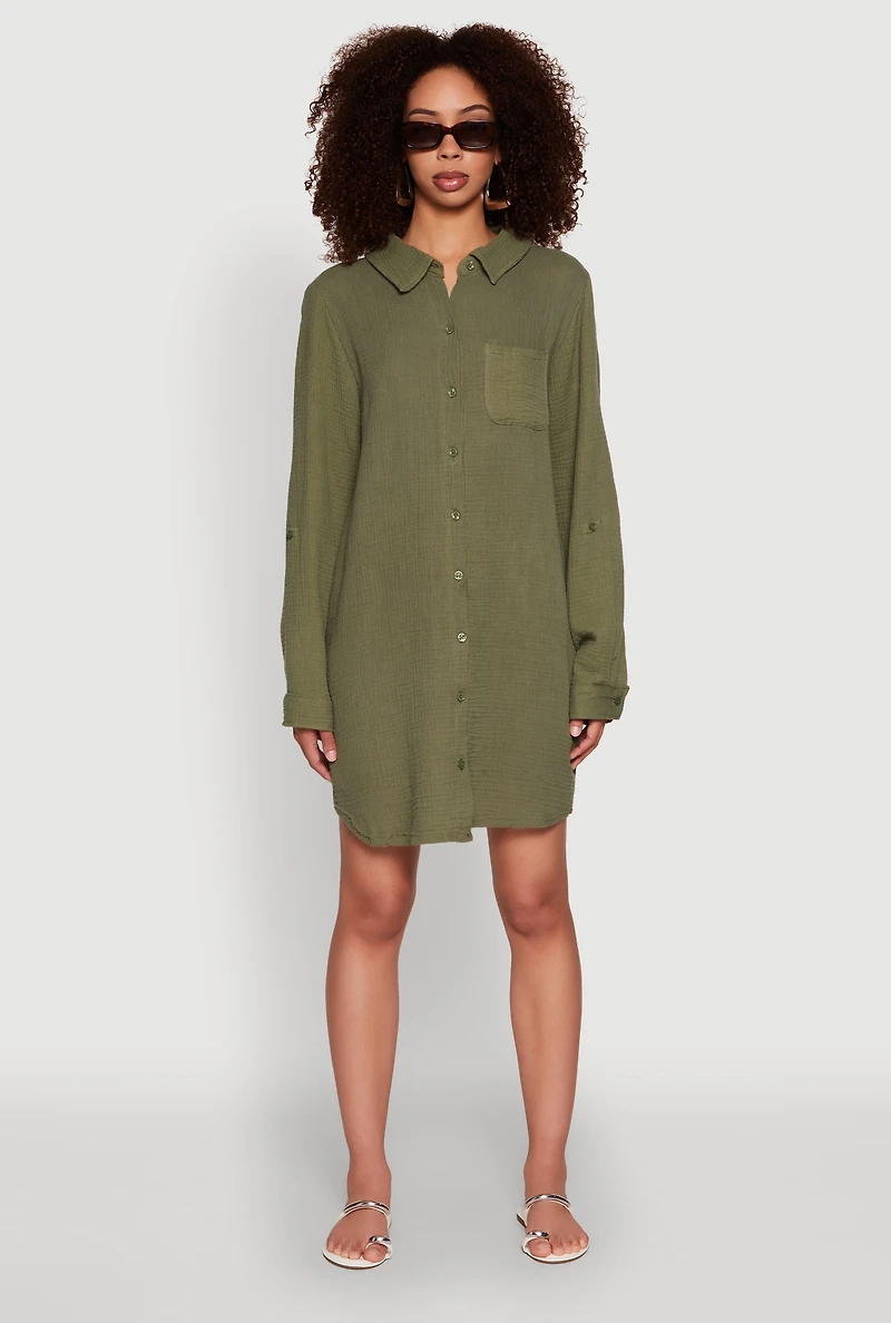 Gauze Knit Shirt Dress