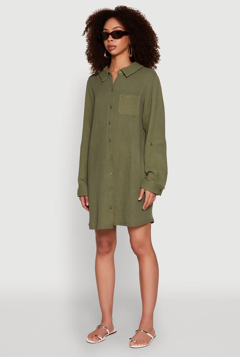 Gauze Knit Shirt Dress