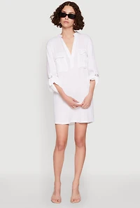 Womens Tabbed Sleeve Gauze Knit Dress, White, Size L