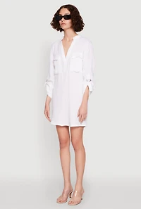 Womens Tabbed Sleeve Gauze Knit Dress, White, Size L