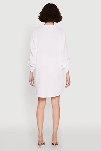 Womens Tabbed Sleeve Gauze Knit Dress, White, Size L