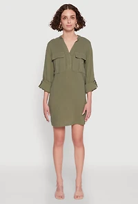Womens Tabbed Sleeve Gauze Knit Dress, Green, Size L
