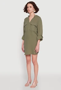 Womens Tabbed Sleeve Gauze Knit Dress, Green, Size L