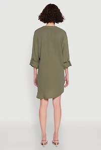 Womens Tabbed Sleeve Gauze Knit Dress, Green, Size L