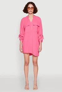 Womens Tabbed Sleeve Gauze Knit Dress, Pink, Size S